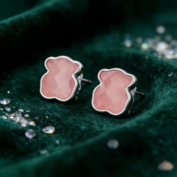 Tous Jewelry - Tous Pink Silver ROSE QUARTZ Stone Earrings Silver Studs